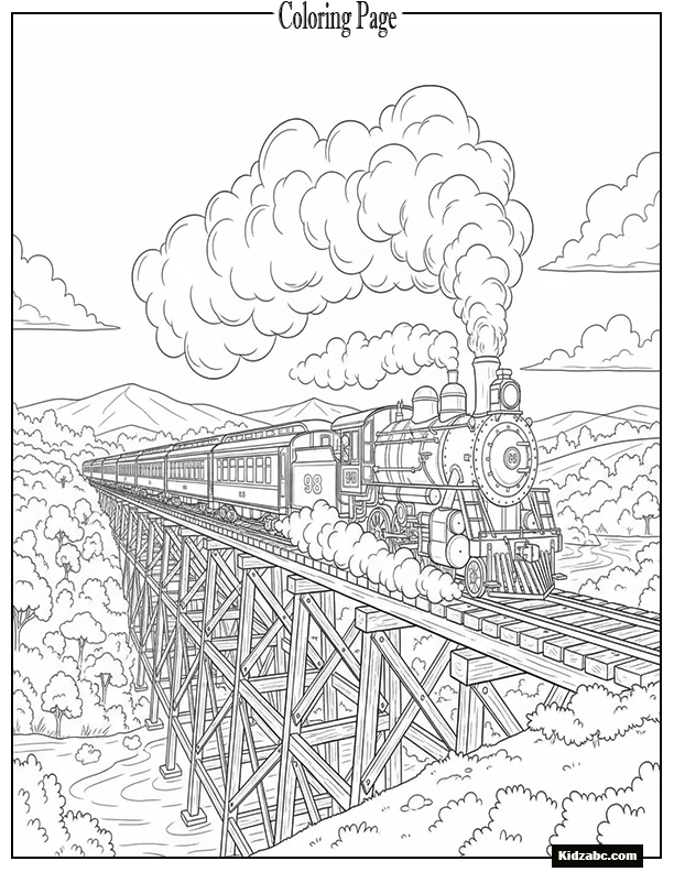 A train crossing an old wooden trestle bridge