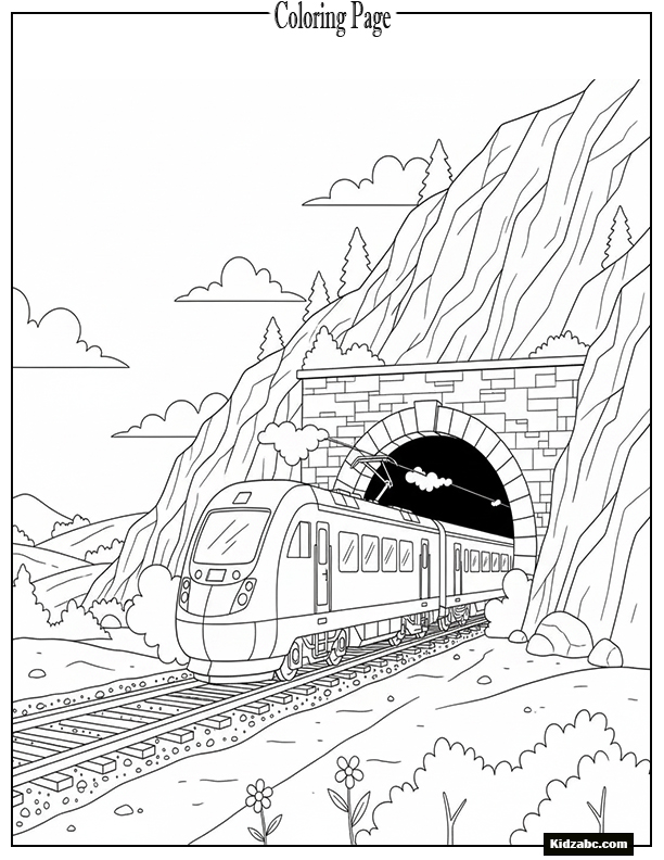 A train tunnel entrance with train halfway out