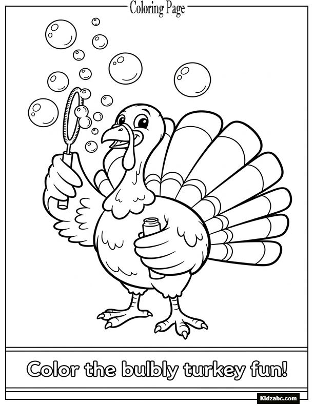 A turkey blowing bubbles with a bubble wand