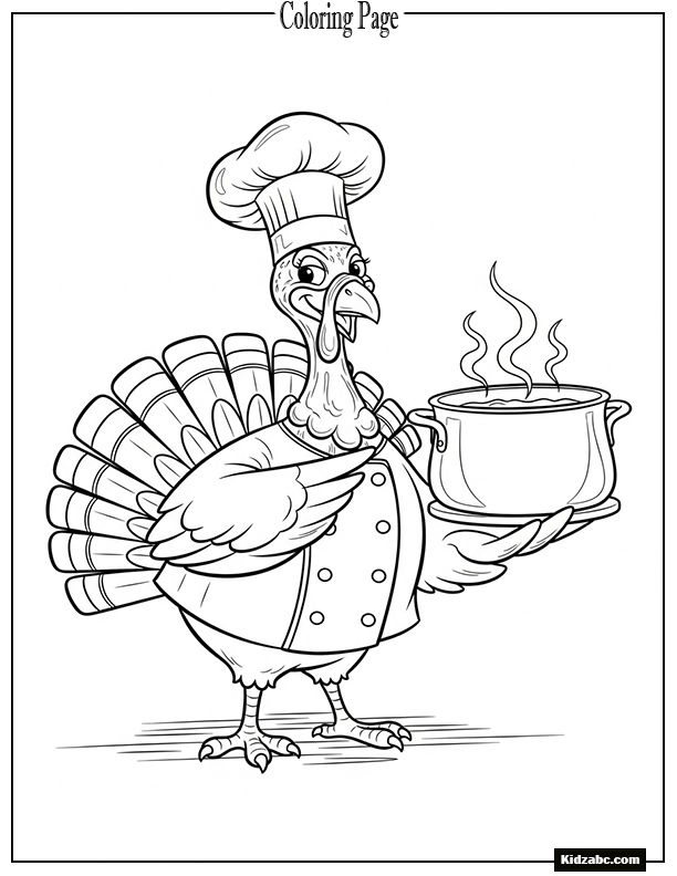 A turkey chef with a cooking pot