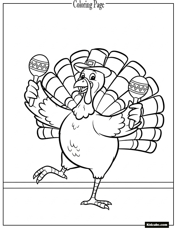 A turkey dancing with maracas, plain floor