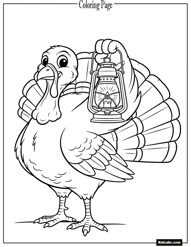 A turkey holding a lantern
