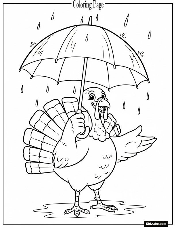A turkey holding an umbrella in light rain