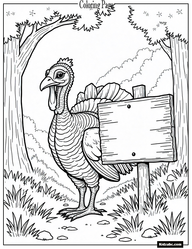 A turkey peeking from behind a signboard