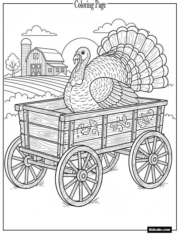 A turkey sitting inside a wagon