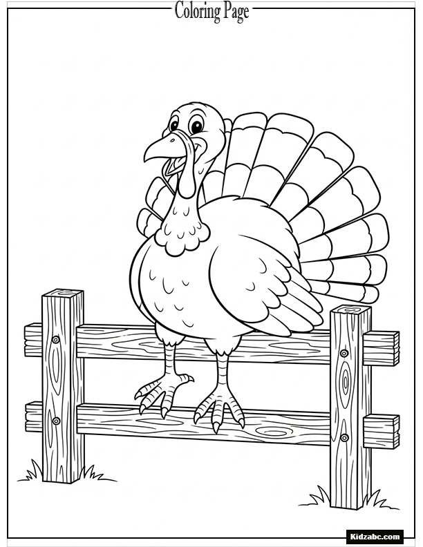 A turkey sitting on a fence with a big grin