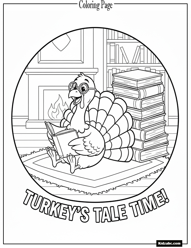 A turkey sitting with a stack of books