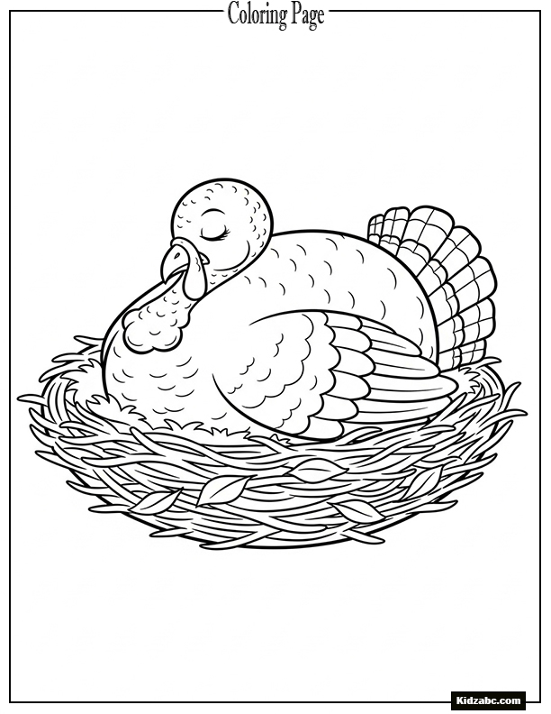 A turkey sleeping inside a cozy nest