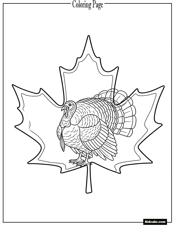 A turkey standing in a giant maple leaf outline