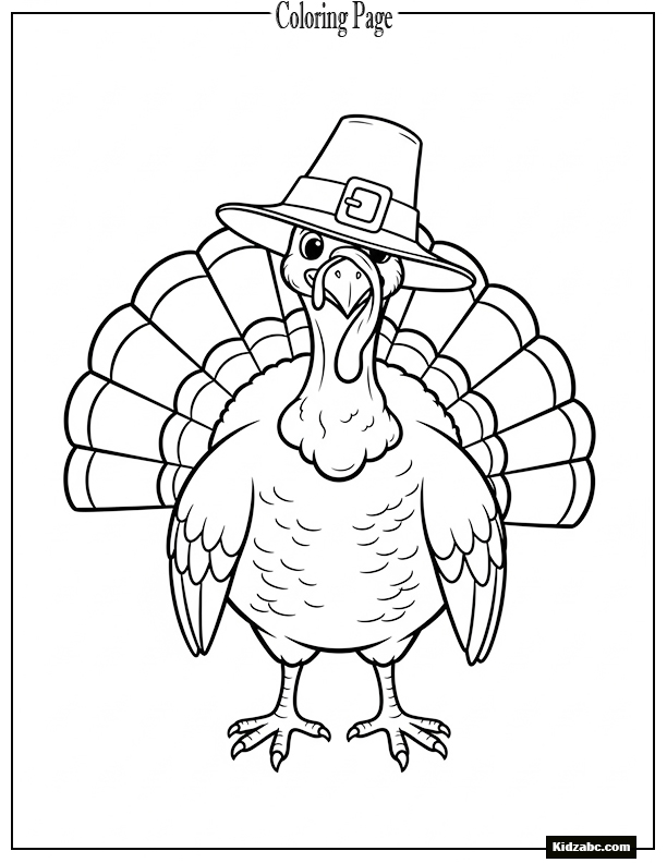 A turkey wearing a pilgrim hat, standing proudly
