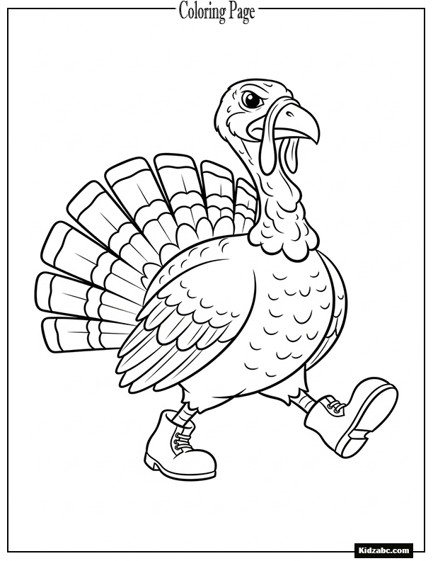 A turkey wearing boots, marching proudly