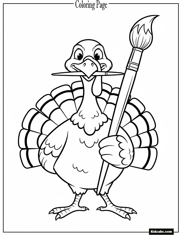 A turkey with a paintbrush in its beak