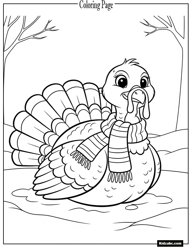 A turkey with a scarf, sitting in snow