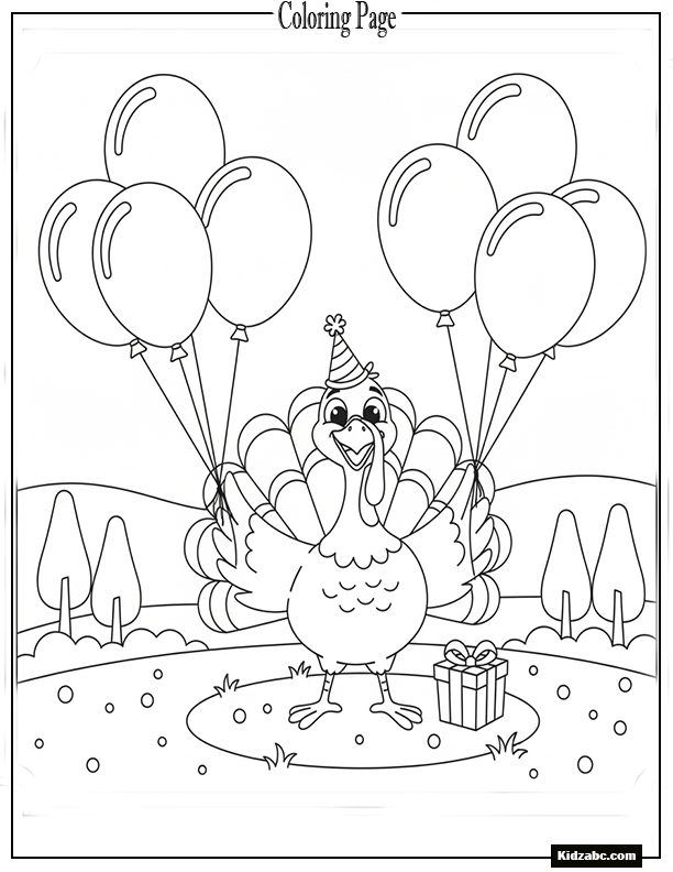 A turkey with balloons tied to its wings