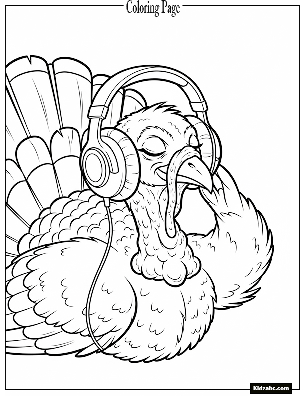 A turkey with big headphones listening to music