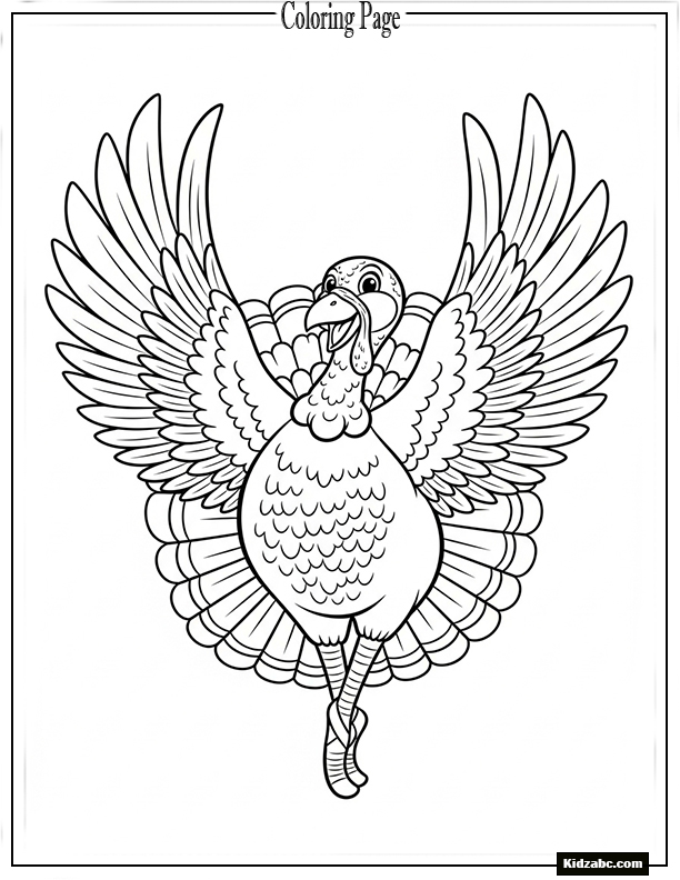 A turkey with wings wide open like a dancer