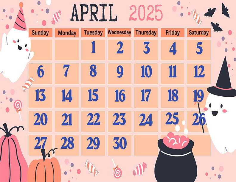 April 2025 Calendar Printable Pink and Yellow Cute Landscape