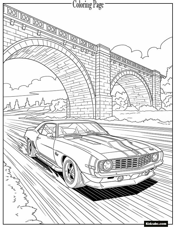 Bumblebee car zooming under a bridge