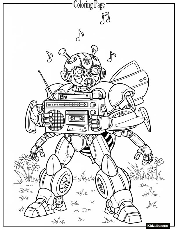 Bumblebee holding a radio, enjoying music
