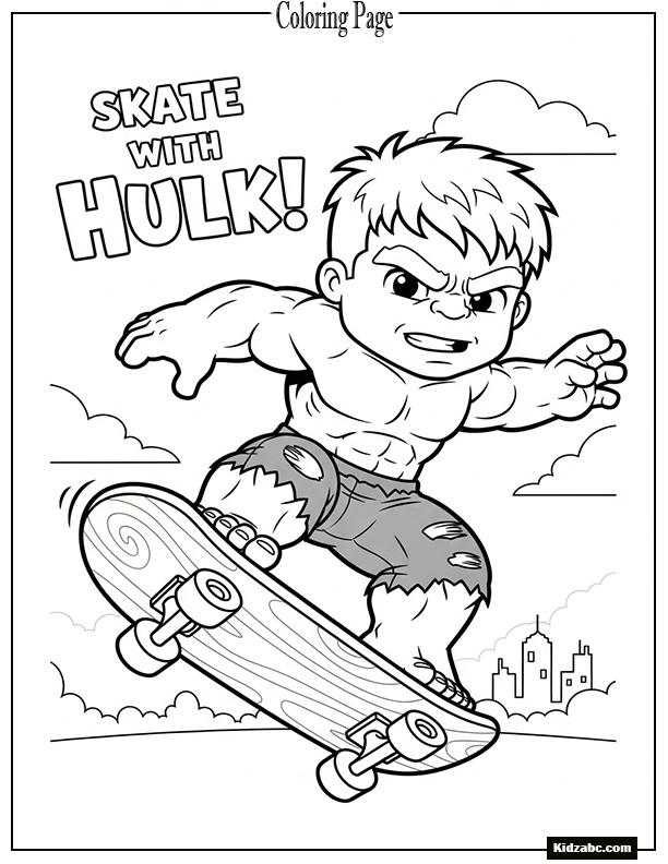 Cartoon & Cute Hulk skateboarding