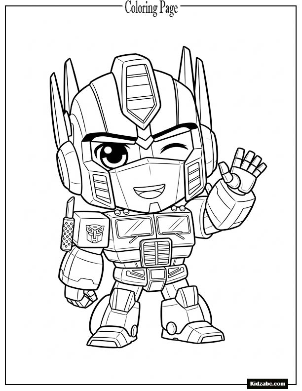 Chibi-style Optimus Prime waving happily