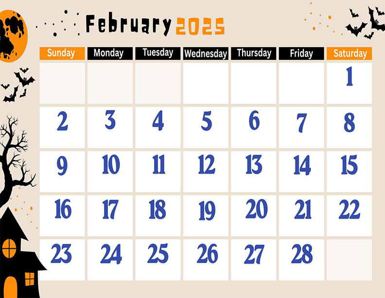 February 2025 Calendar Printable Happy Halloween Landscape