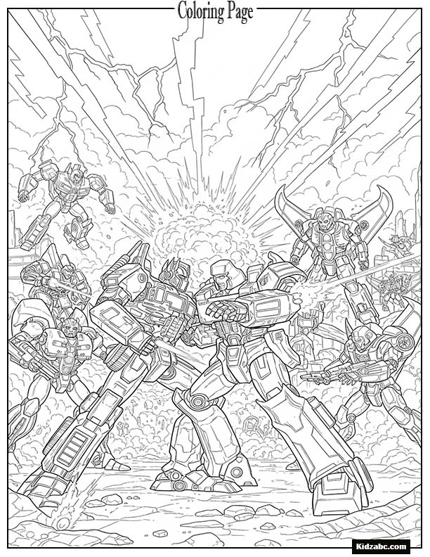 Final battle between Autobots and Decepticons under lightning