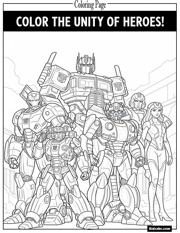 Group of Autobots standing together heroically