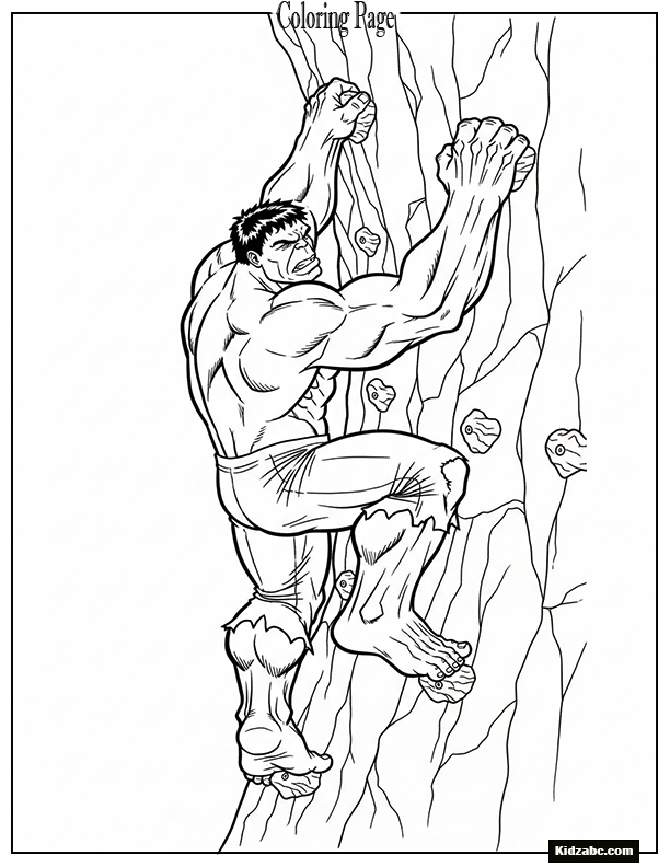 Hulk climbing up a rock wall