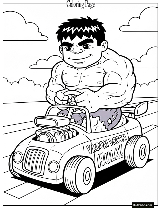 Hulk driving a toy car