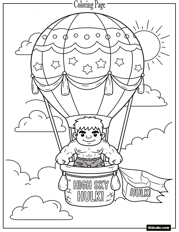 Hulk flying in hot air balloon