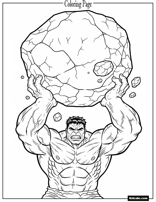 Hulk holding a big stone above his head