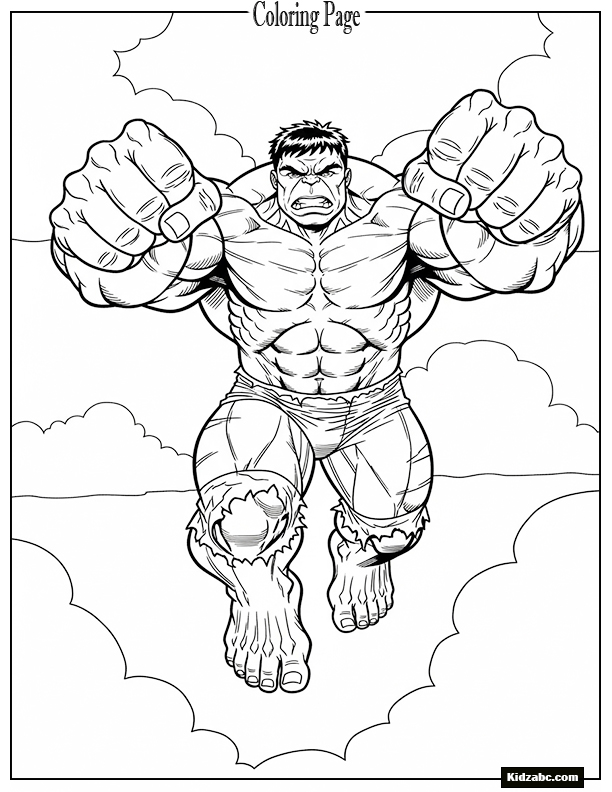 Hulk jumping in the air with fists forward