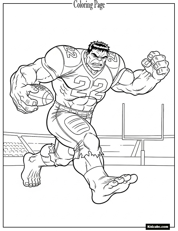Hulk playing football in a stadium, running with the ball