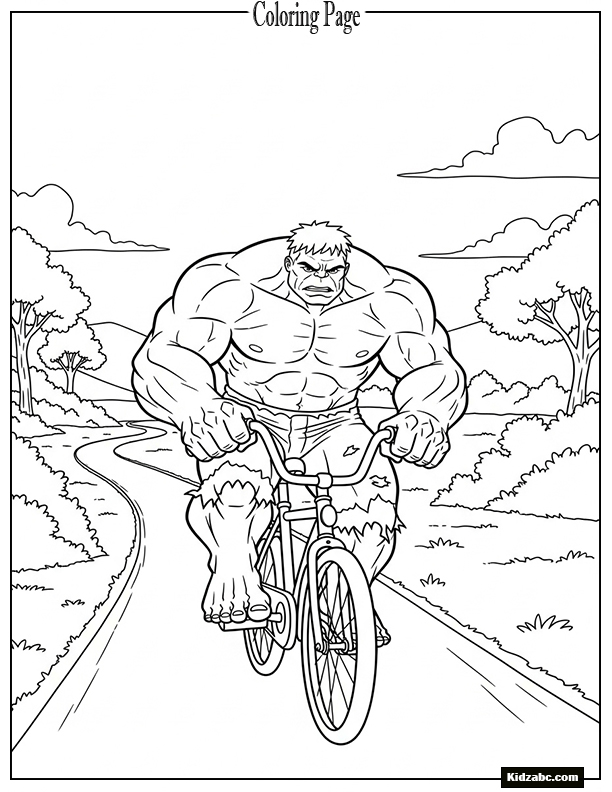 Hulk riding a bicycle, empty path