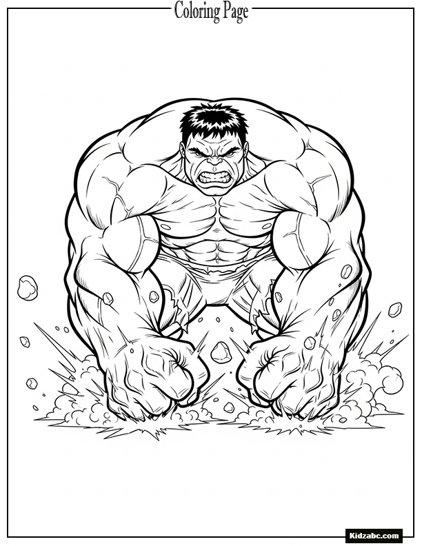 Hulk smashing the ground with his fists, dust flying