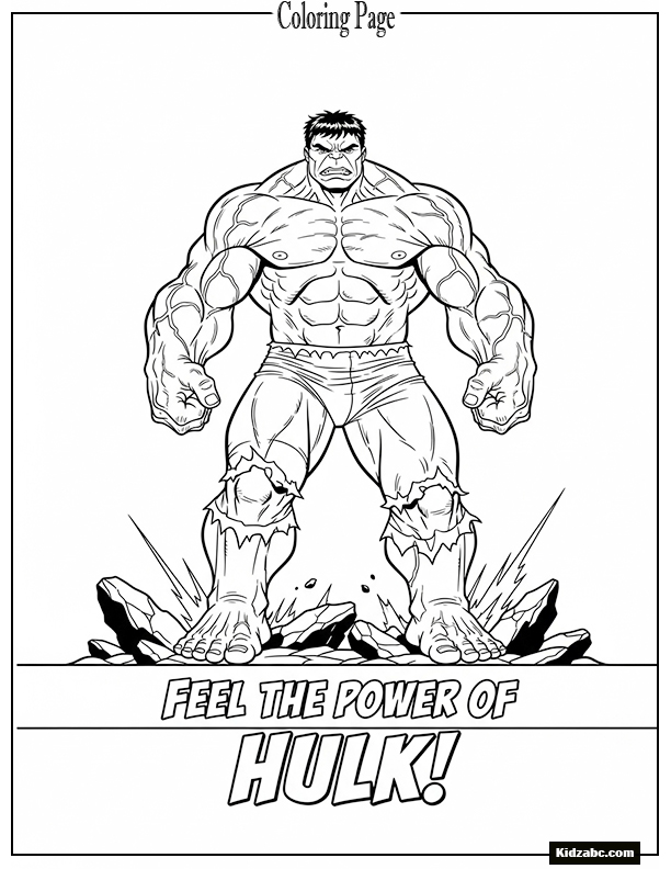Hulk standing tall, flexing his muscles, broken rocks under his feet