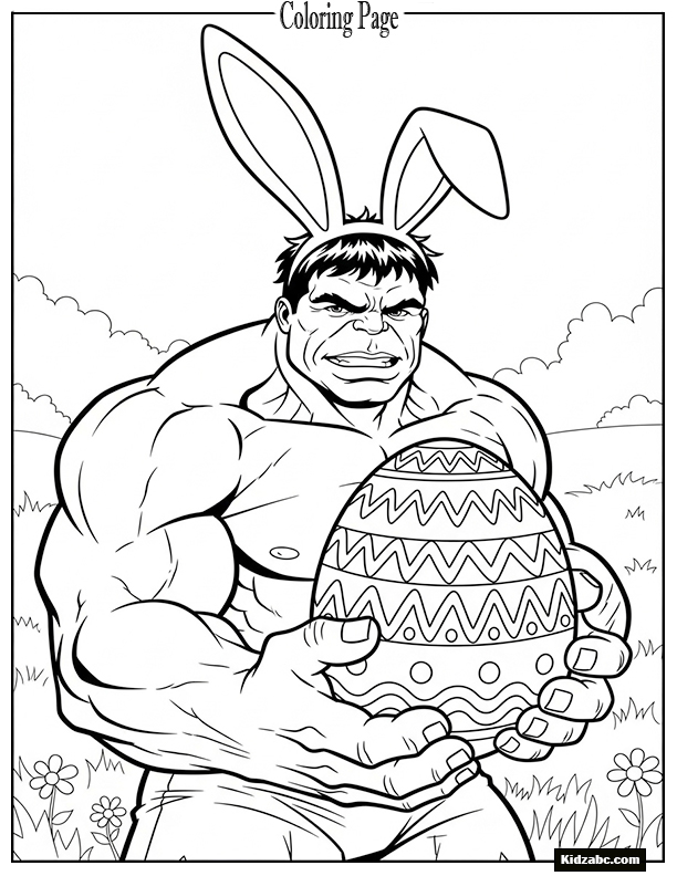Hulk wearing bunny ears, holding Easter egg