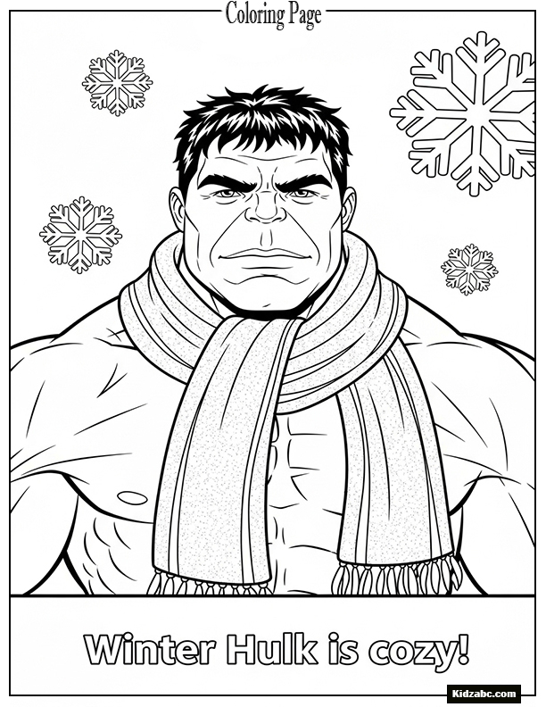 Hulk wearing scarf, plain snowflakes around
