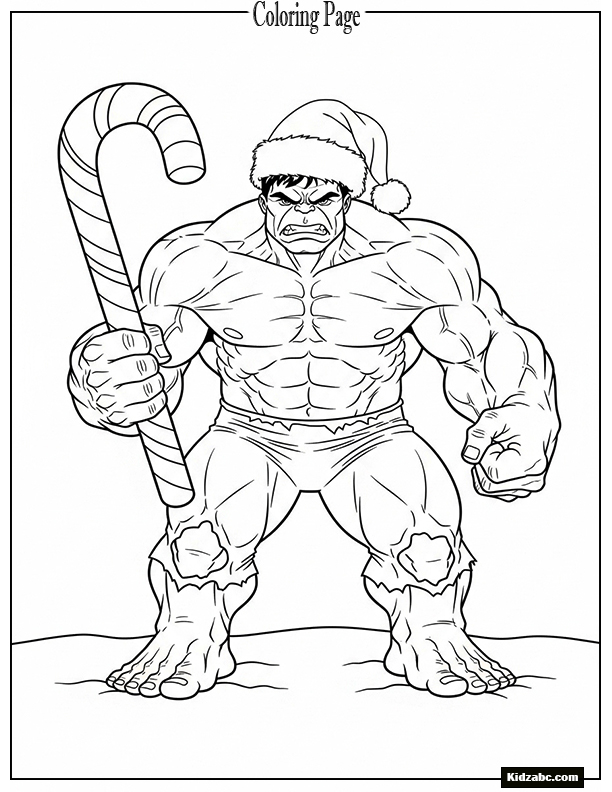 Hulk with Christmas hat and candy cane