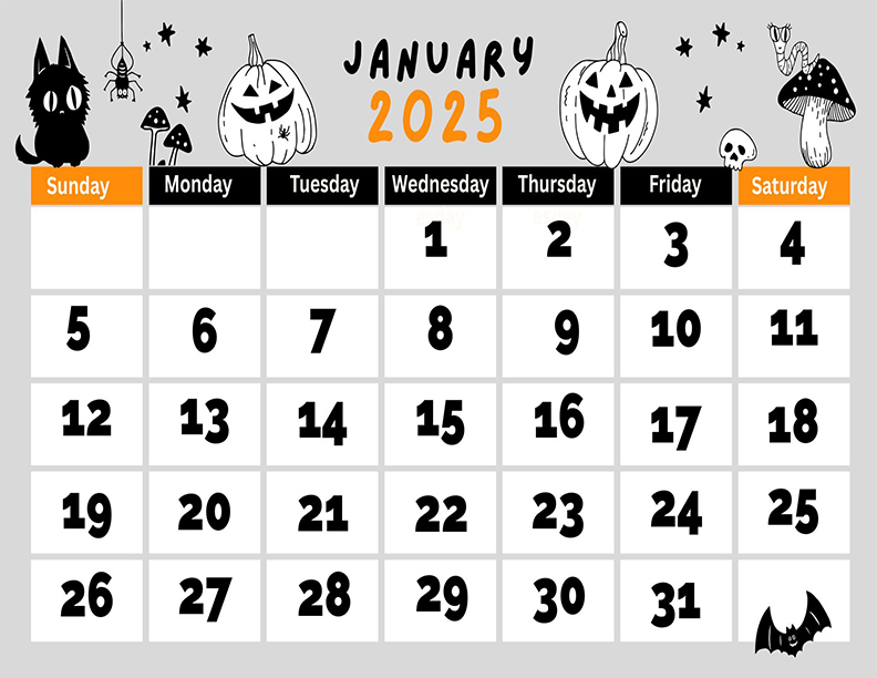 January 2025 Calendar Printable Happy Halloween Landscape