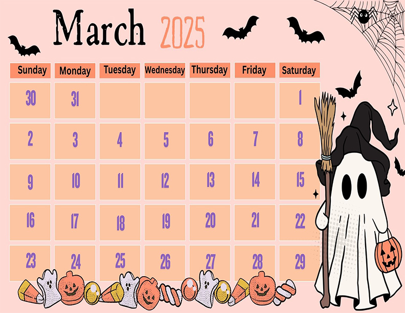 March 2025 Calendar Printable Pastel Orange Peach Landscape