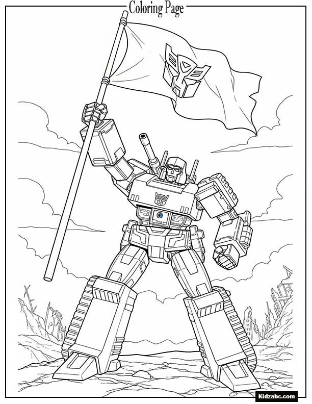 Megatron holding a Decepticon flag high