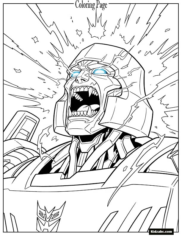 Megatron roaring in rage, sparks flying around