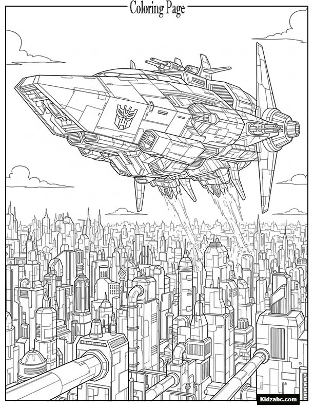 Megatronâs ship floating above Cybertron