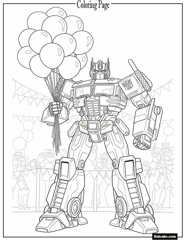 Optimus Prime holding balloons at a party