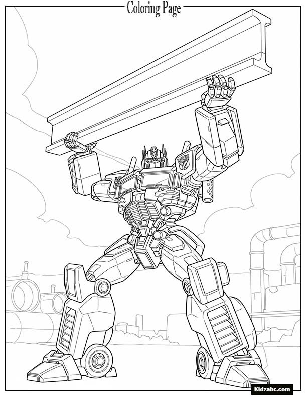 Optimus Prime lifting a huge metal beam effortlessly