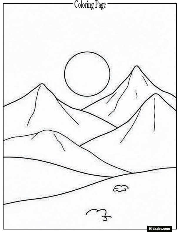 Simple sun setting behind geometric hills