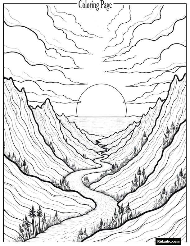 Sunset over hills with dotted pattern textures