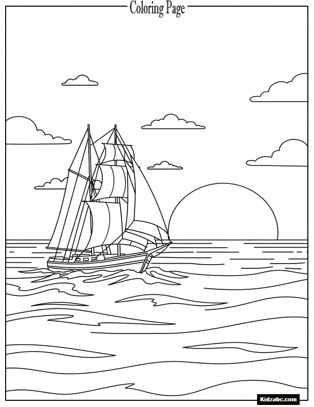 Sunset scene with sailboat and gentle waves